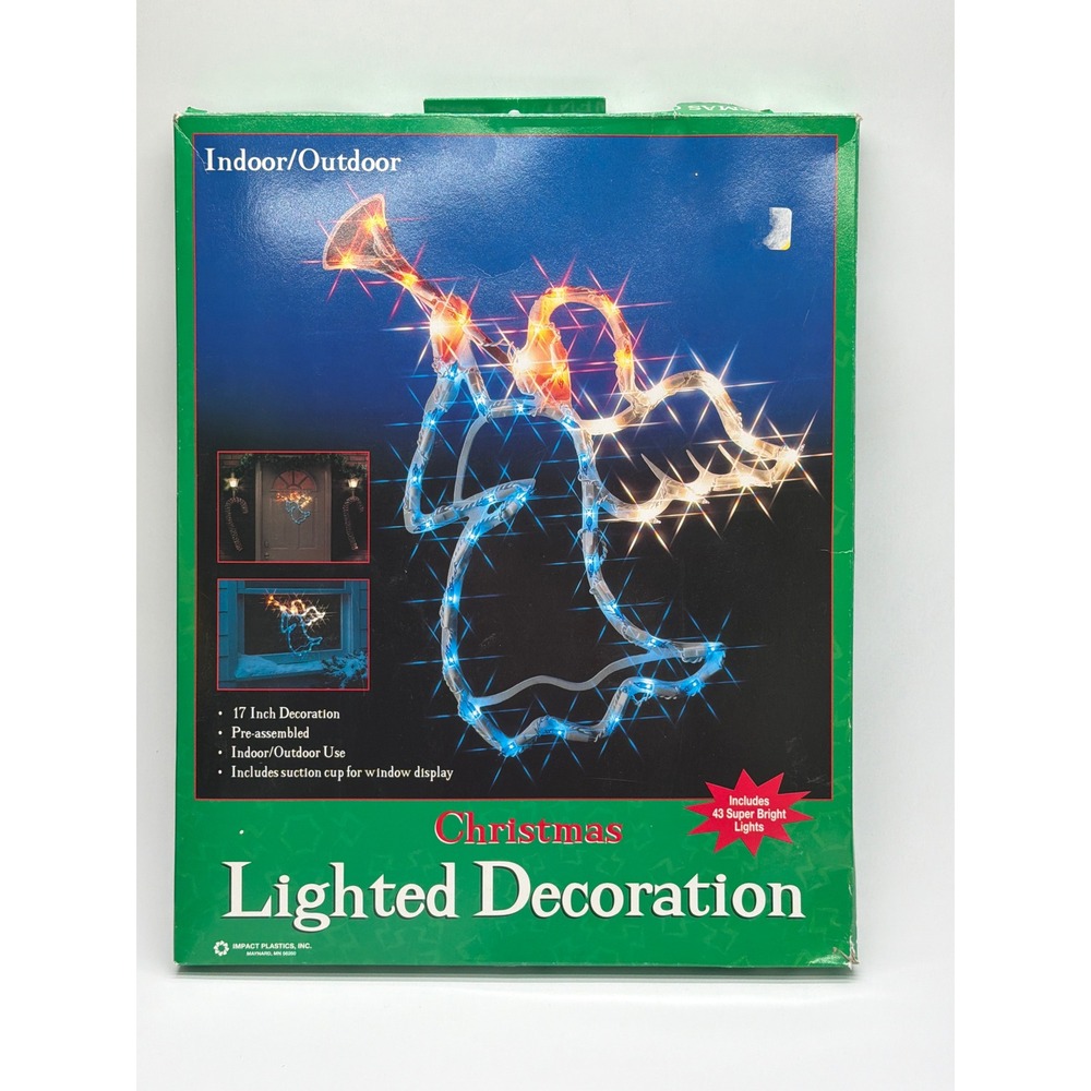 Vintage Impact Plastics Lighted‎ Angel Window Silhouette 17 Inch 43 Lights 2000